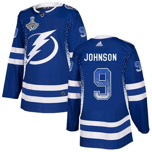 Men Adidas Tampa Bay Lightning #9 Tyler Johnson Blue Home Authentic Drift Fashion 2020 Stanley Cup Champions Stitched NHL Jersey